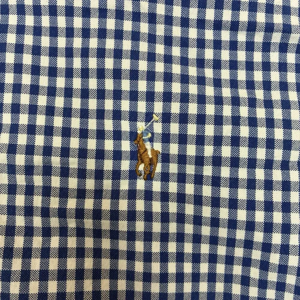 Polo Ralph Lauren mens blue check shirt Lrg 100% cotton classic long sleeve pony